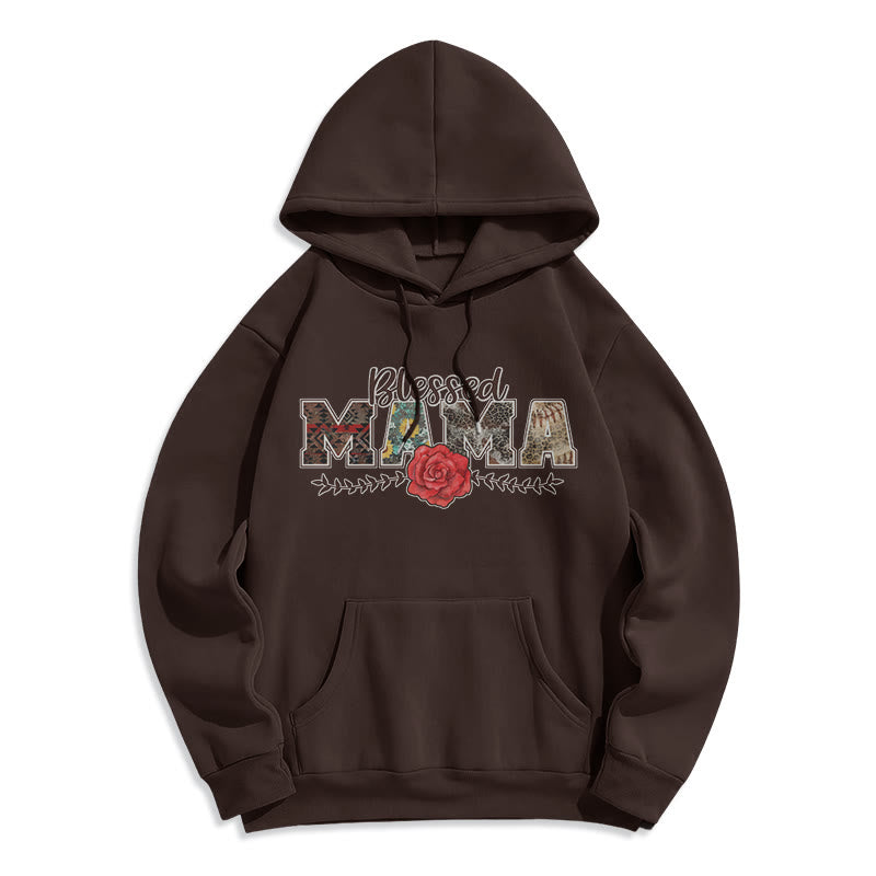 Christianartworkshop Blessed Mama & Rose Graphic Fleece Lined Polyester Hoodie - Brown - 2XL - image 4