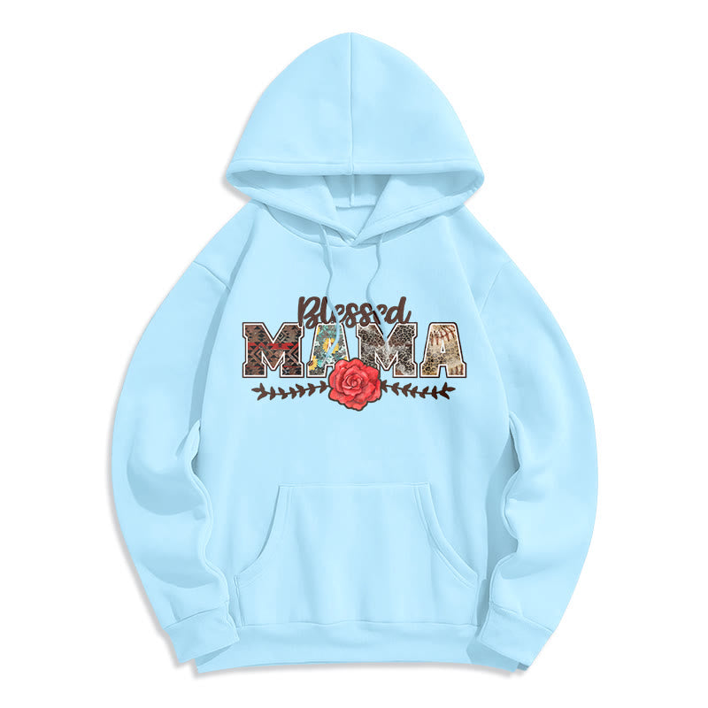 Christianartworkshop Blessed Mama & Rose Graphic Fleece Lined Polyester Hoodie - Blue - 2XL - image 8