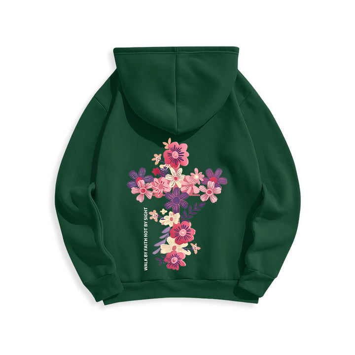 Christianartworkshop Jesus is the Light Floral Cross Faith Fleece Lined Polyester Hoodie - image 2