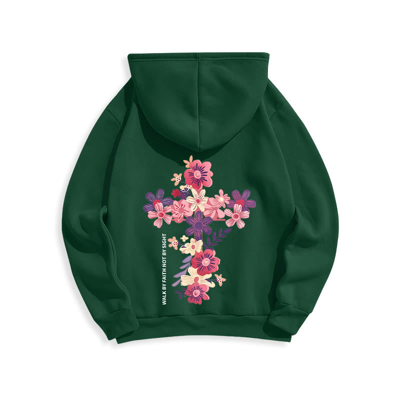 Christianartworkshop Jesus is the Light Floral Cross Faith Fleece Lined Polyester Hoodie - image 2