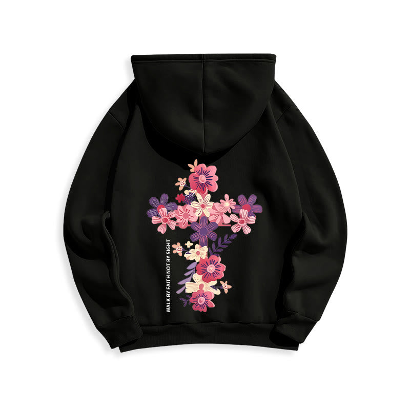 Christianartworkshop Jesus is the Light Floral Cross Faith Fleece Lined Polyester Hoodie - image 24