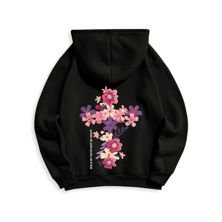 Christianartworkshop Jesus is the Light Floral Cross Faith Fleece Lined Polyester Hoodie - image 24