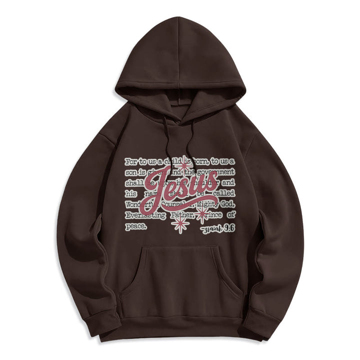 Christianartworkshop Jesus Christmas Isaiah 9:6 Prophecy Fleece Lined Polyester Hoodie - Brown - 2XL - image 2