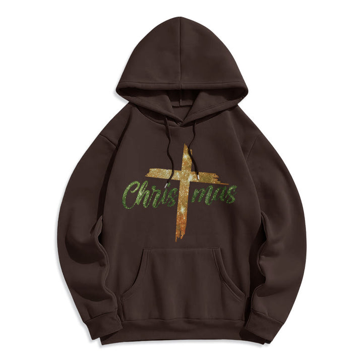 Christianartworkshop Christmas Cross Festive Fleece Lined Polyester Hoodie - Brown - 2XL - image 3