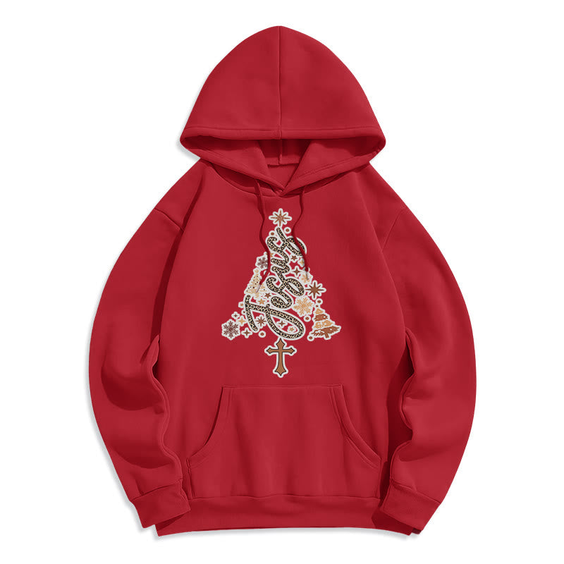 Christianartworkshop Jesus Christmas Tree Faith Fleece Lined Polyester Hoodie - Red - 2XL - image 7