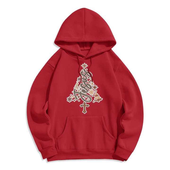 Christianartworkshop Jesus Christmas Tree Faith Fleece Lined Polyester Hoodie - Red - 2XL - image 7