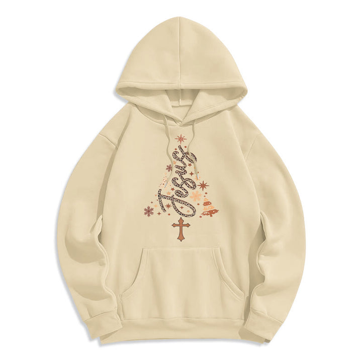 Christianartworkshop Jesus Christmas Tree Faith Fleece Lined Polyester Hoodie - Beige - 2XL - image 0