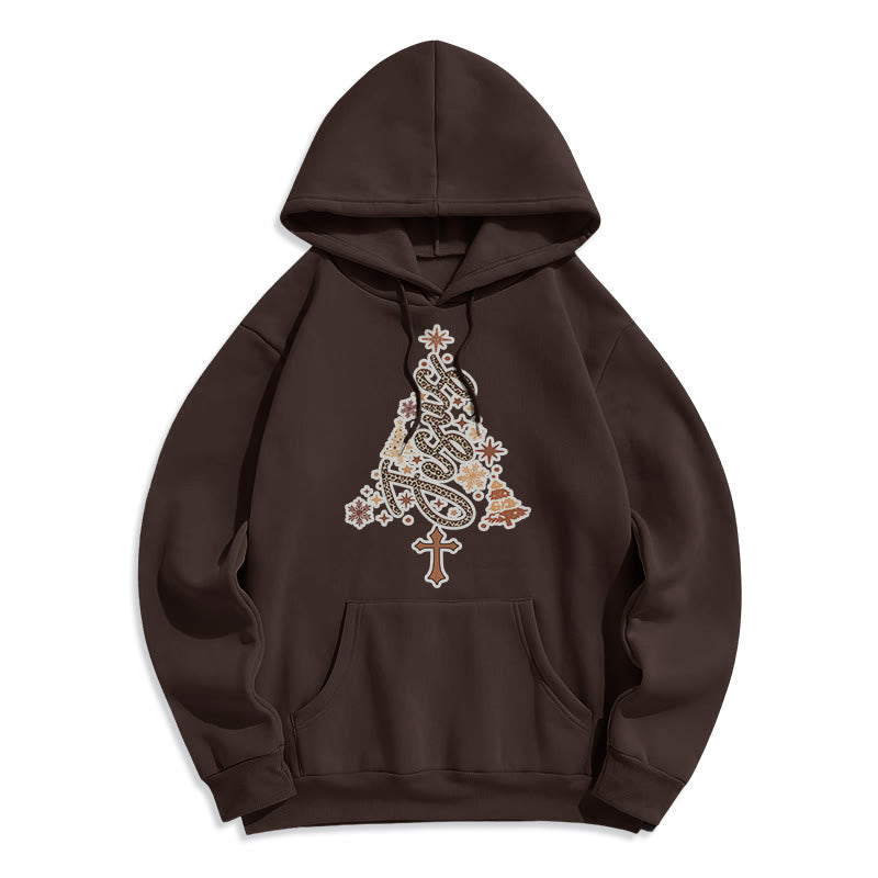 Christianartworkshop Jesus Christmas Tree Faith Fleece Lined Polyester Hoodie - Brown - 2XL - image 4