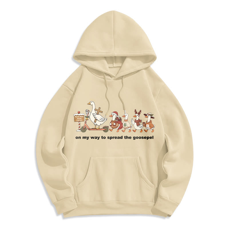 Christianartworkshop Playful Faith Christmas Fleece Lined Polyester Hoodie: Goospel Pun for Casual Outings - Beige - 2XL - image 2