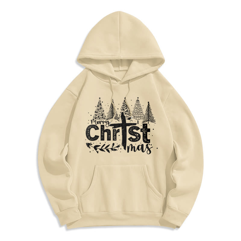Christianartworkshop Cross Christmas Tree Faith Fleece Lined Polyester Hoodie - Beige - 2XL - image 3