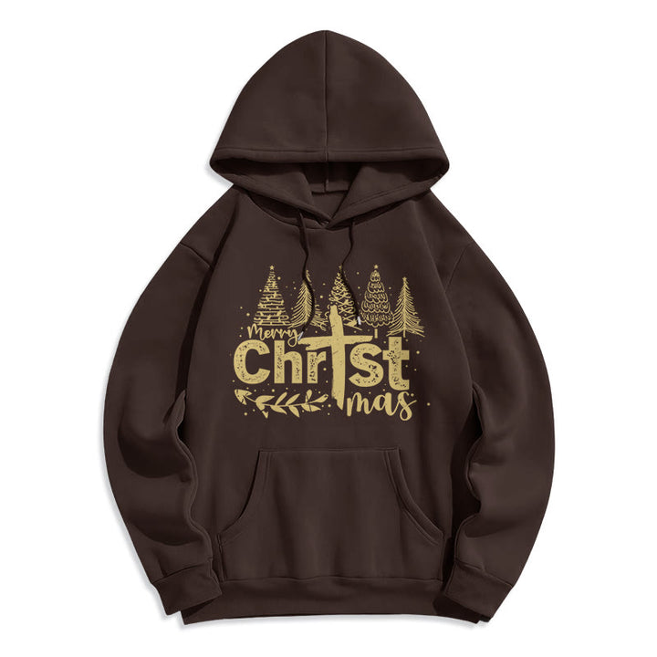 Christianartworkshop Cross Christmas Tree Faith Fleece Lined Polyester Hoodie - Brown - 2XL - image 6