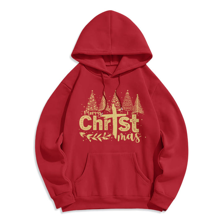 Christianartworkshop Cross Christmas Tree Faith Fleece Lined Polyester Hoodie - Red - 2XL - image 0
