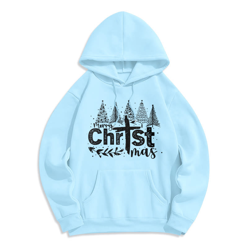 Christianartworkshop Cross Christmas Tree Faith Fleece Lined Polyester Hoodie - Blue - 2XL - image 2