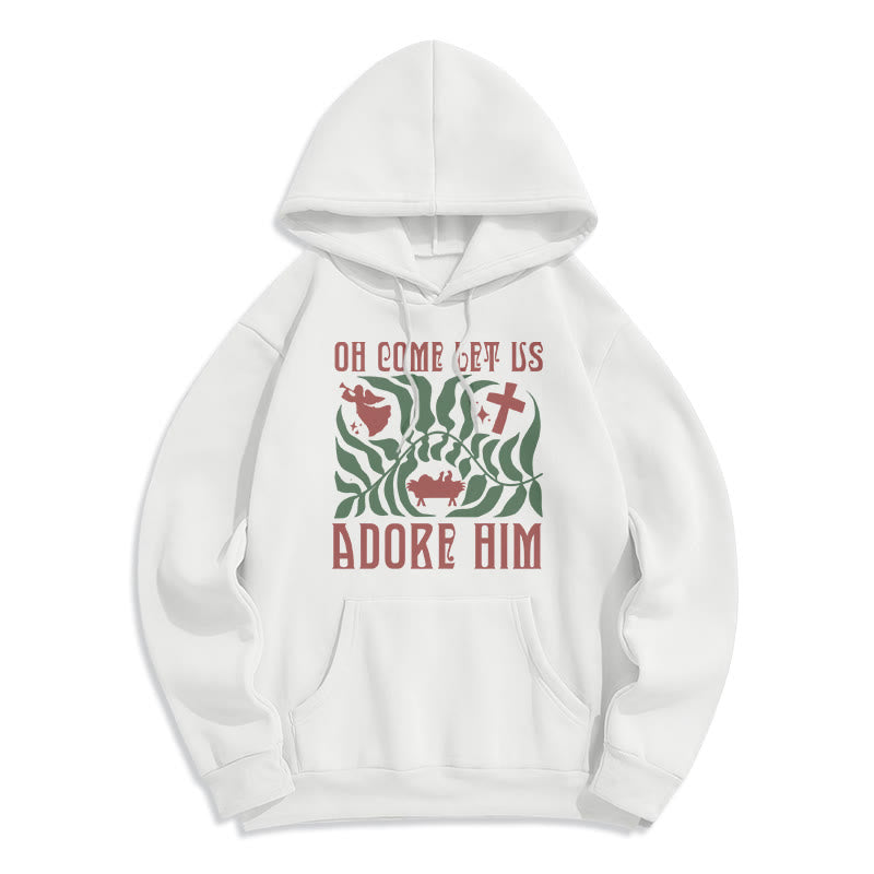 Christianartworkshop Oh Come Let Us Adore Him Christmas Tree Faith Fleece Lined Polyester Hoodie - White - 2XL - image 6