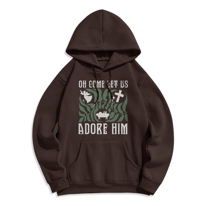 Christianartworkshop Oh Come Let Us Adore Him Christmas Tree Faith Fleece Lined Polyester Hoodie - Brown - 2XL - image 7