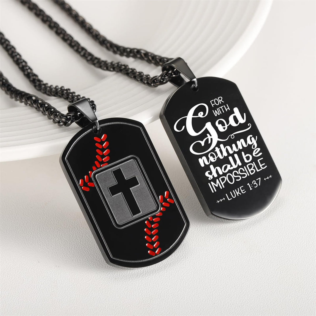 Christianartworkshop Polished Baseball Dog Tag with Scripture: Constant Grace Reminder for Daily Life - Black - Luke 1_37 - image 0