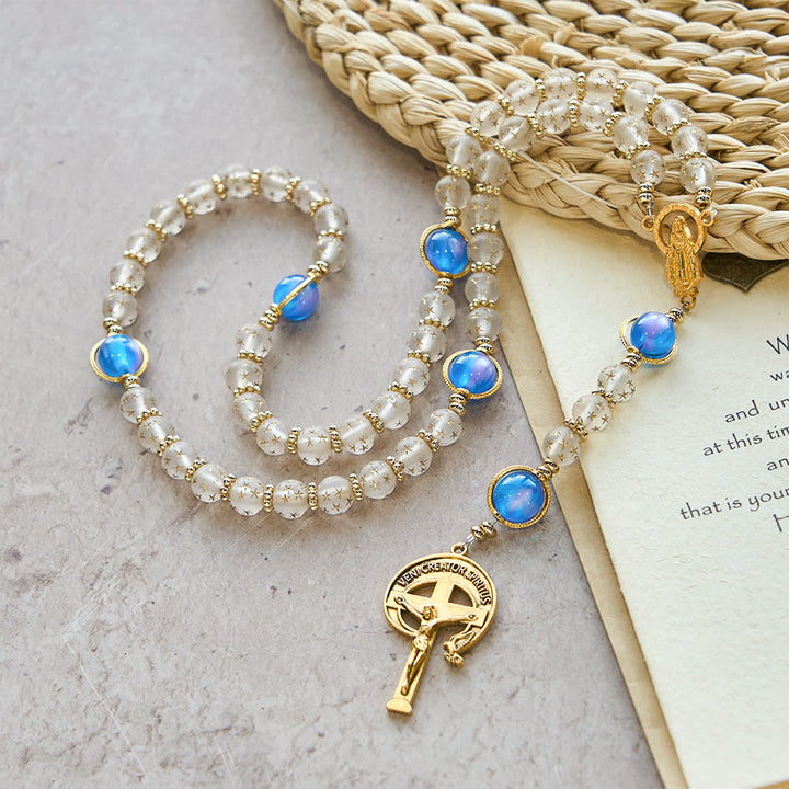 Christianartworkshop White Matte Star & Sea Blue Cat Eye Beads Rosary: Quiet Guide for Daily Devotion - image 3