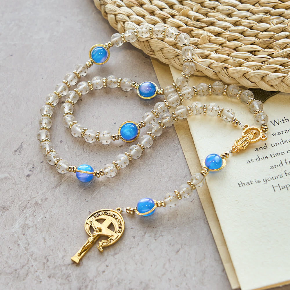 Christianartworkshop White Matte Star & Sea Blue Cat Eye Beads Rosary: Quiet Guide for Daily Devotion - image 4