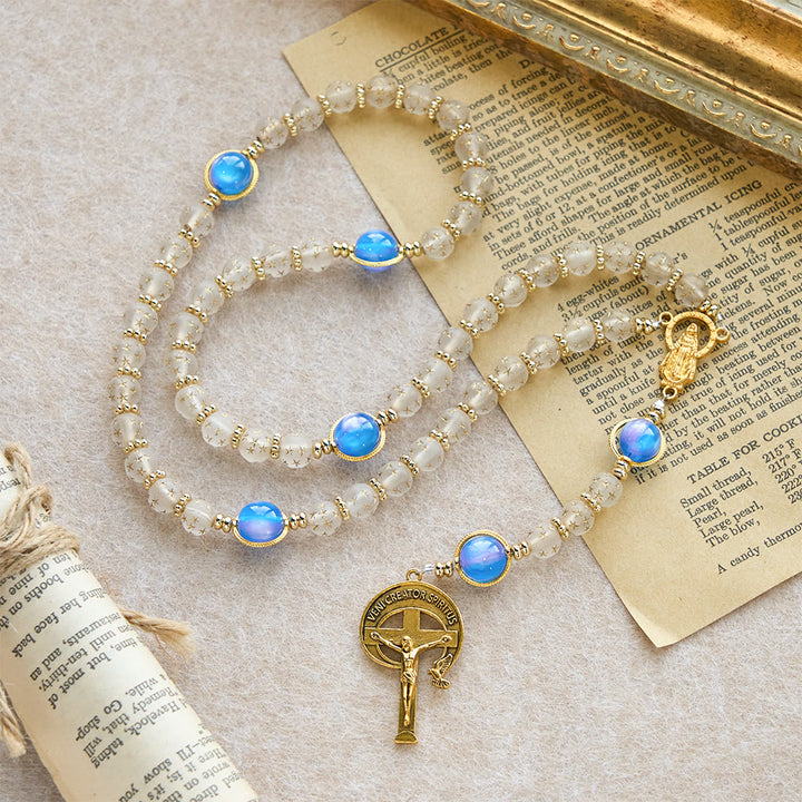 Christianartworkshop White Matte Star & Sea Blue Cat Eye Beads Rosary: Quiet Guide for Daily Devotion - White Matte Star Rosary - image 0