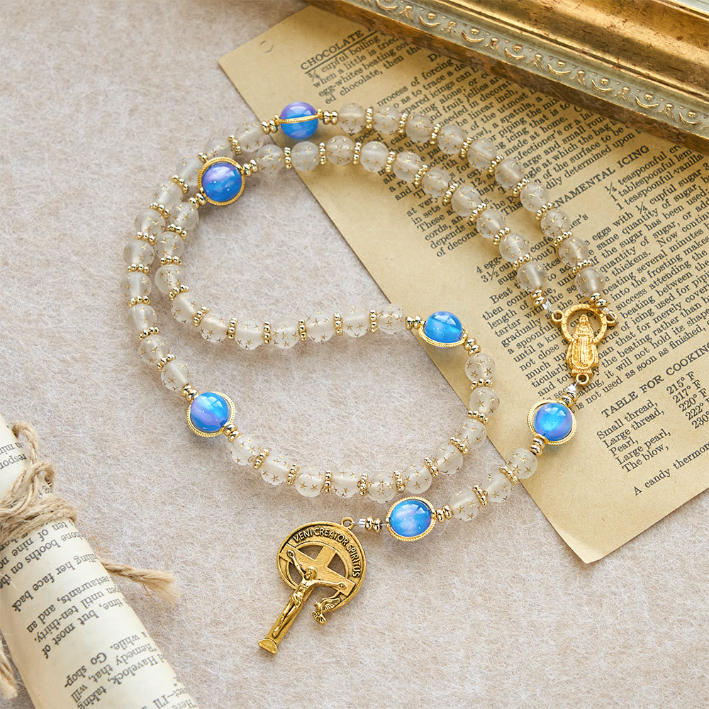 Christianartworkshop White Matte Star & Sea Blue Cat Eye Beads Rosary: Quiet Guide for Daily Devotion - image 5