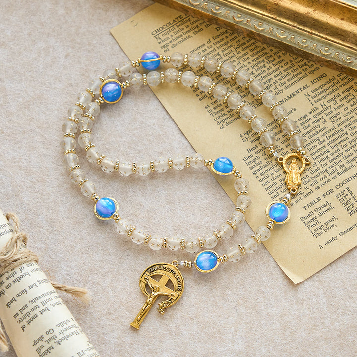 Christianartworkshop White Matte Star & Sea Blue Cat Eye Beads Rosary: Quiet Guide for Daily Devotion - image 5
