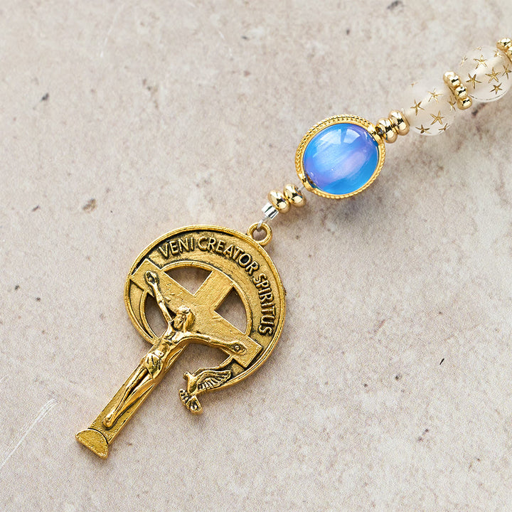 Christianartworkshop White Matte Star & Sea Blue Cat Eye Beads Rosary: Quiet Guide for Daily Devotion - image 9