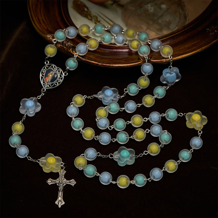 Christianartworkshop Pastel Floral Easter Rosary with Jesus Heart Medal: Prayer Beads for Spring Gift - image 3