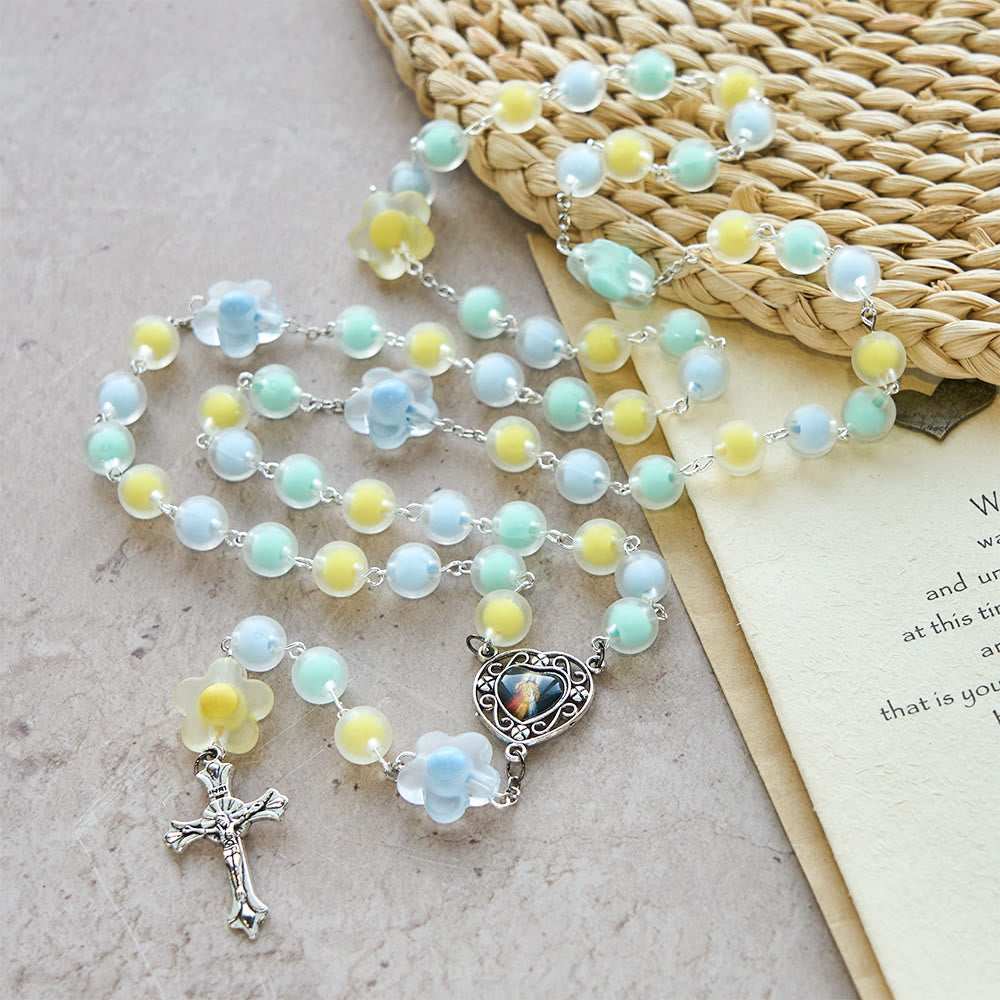 Christianartworkshop Pastel Floral Easter Rosary with Jesus Heart Medal: Prayer Beads for Spring Gift - image 7