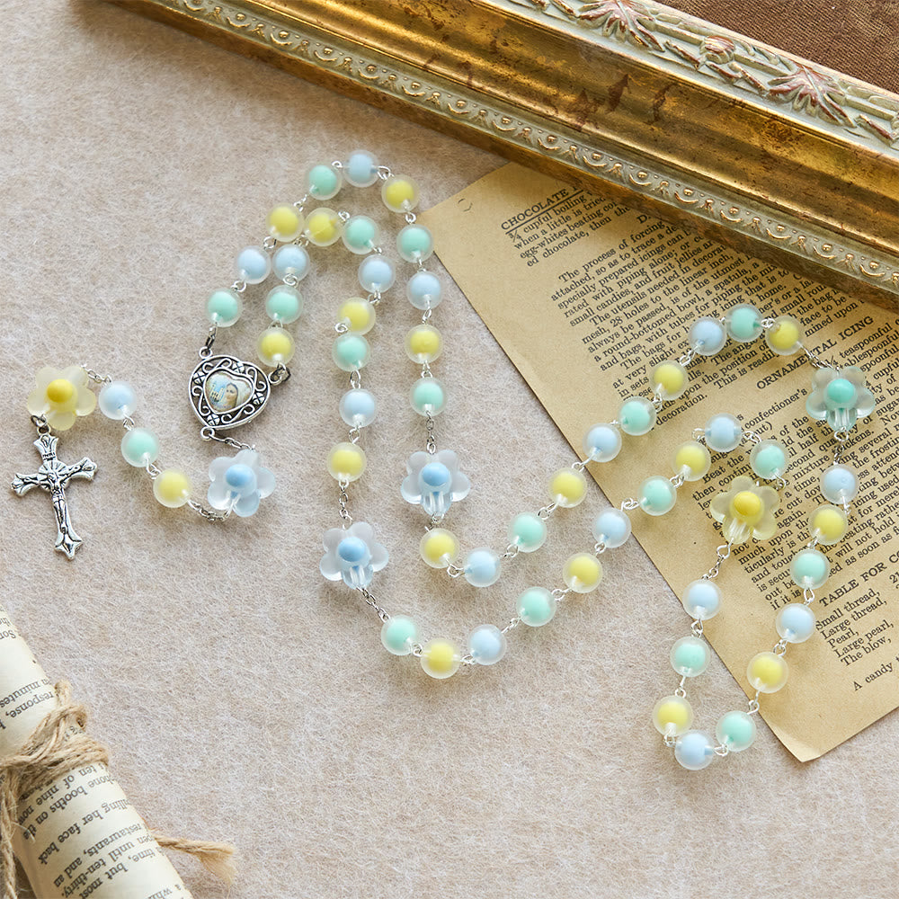 Christianartworkshop Pastel Floral Easter Rosary with Jesus Heart Medal: Prayer Beads for Spring Gift - image 4