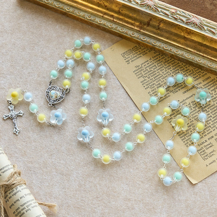 Christianartworkshop Pastel Floral Easter Rosary with Jesus Heart Medal: Prayer Beads for Spring Gift - image 4