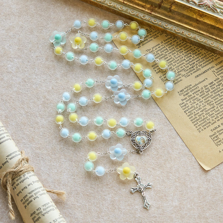 Christianartworkshop Pastel Floral Easter Rosary with Jesus Heart Medal: Prayer Beads for Spring Gift - Floral Rosary - image 0