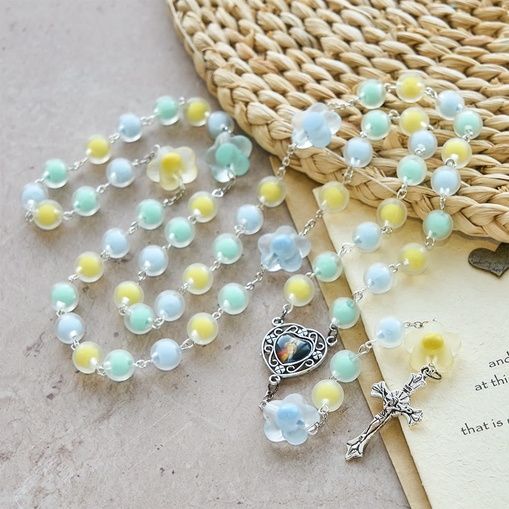 Christianartworkshop Pastel Floral Easter Rosary with Jesus Heart Medal: Prayer Beads for Spring Gift - image 5