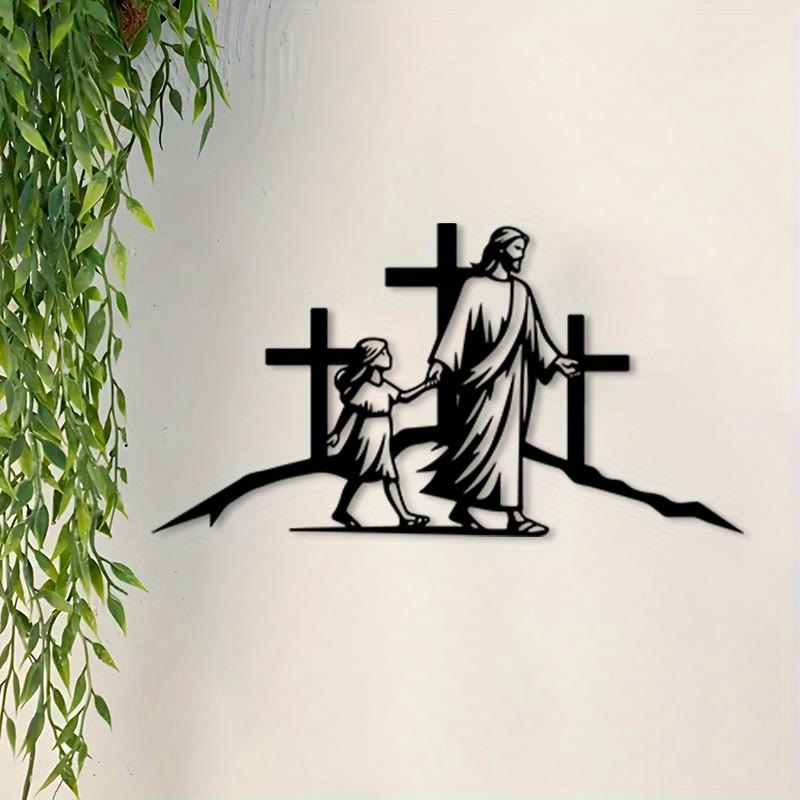 Christianartworkshop Cross & Guidance Metal Wall Decor: Divine Companionship Token - Black - 15.75''*8.46''/40*21.5cm - image 0