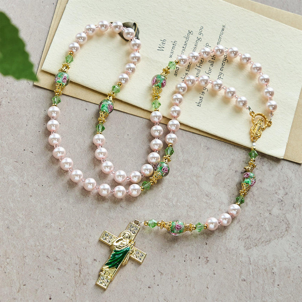 Christianartworkshop Heavenly Pink Beads St. Jude Devotion Rosary with Floral Beads of Sacred Grace - image 1