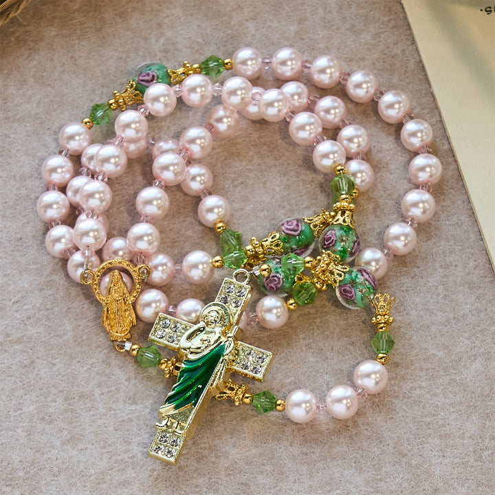 Christianartworkshop Heavenly Pink Beads St. Jude Devotion Rosary with Floral Beads of Sacred Grace - image 4