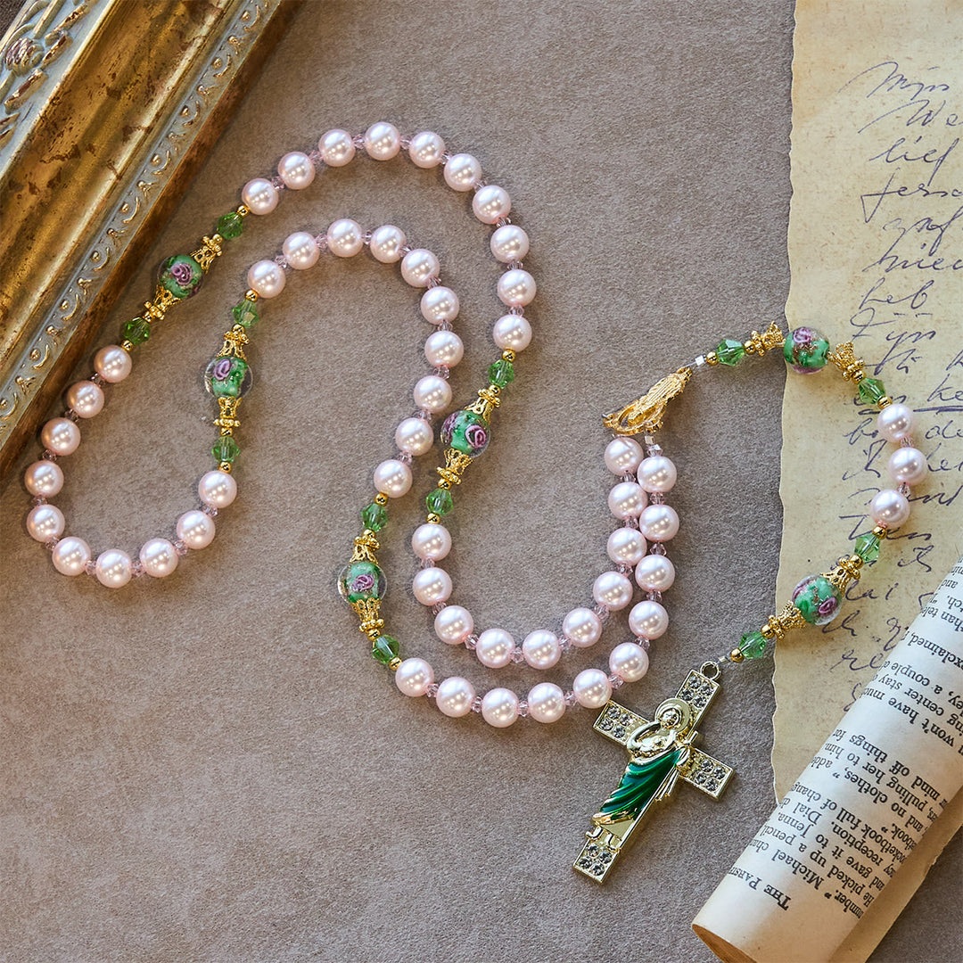 Christianartworkshop Heavenly Pink Beads St. Jude Devotion Rosary with Floral Beads of Sacred Grace - image 5