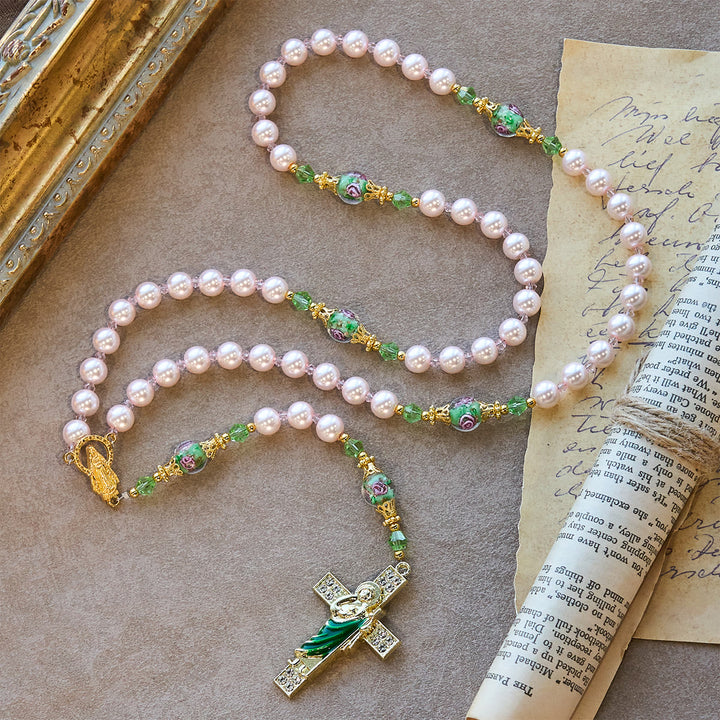 Christianartworkshop Heavenly Pink Beads St. Jude Devotion Rosary with Floral Beads of Sacred Grace - image 6