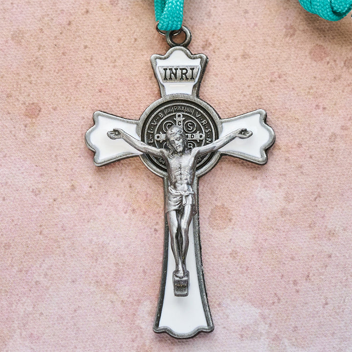 Christianartworkshop Winter White Bead Paracord Rosary: Snowflakes Accents & Sacred Christ Crucifix - image 8