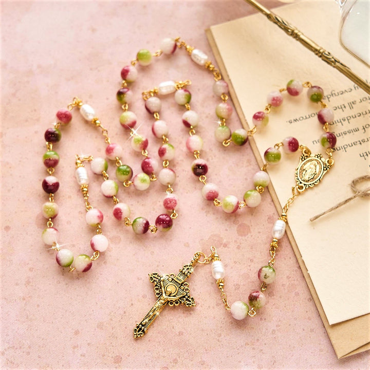 Christianartworkshop Vibrant Tourmaline Rosary with Golden Chain & Christ Crucifix - image 3