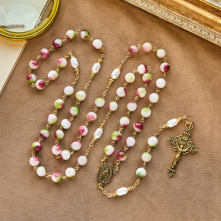 Christianartworkshop Vibrant Tourmaline Rosary with Golden Chain & Christ Crucifix - image 5