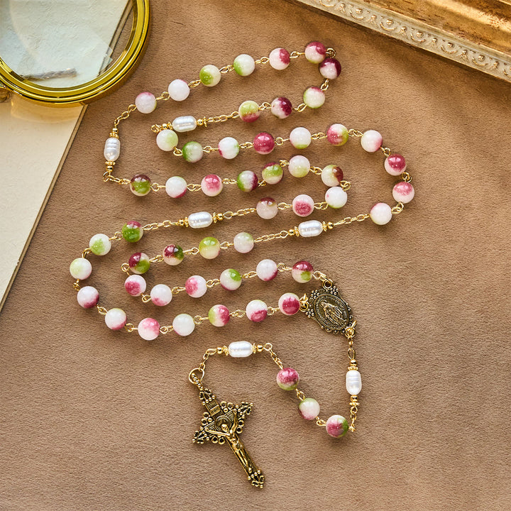 Christianartworkshop Vibrant Tourmaline Rosary with Golden Chain & Christ Crucifix - image 4