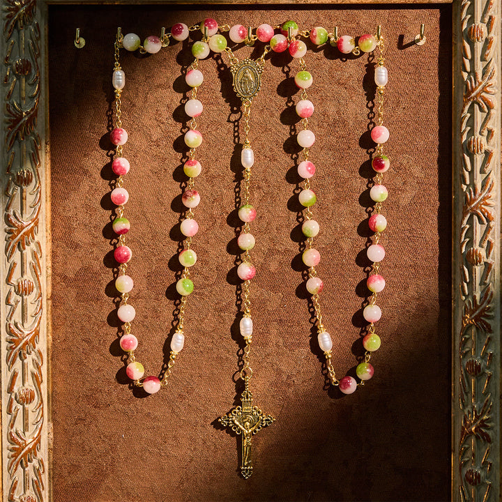 Christianartworkshop Vibrant Tourmaline Rosary with Golden Chain & Christ Crucifix - image 1