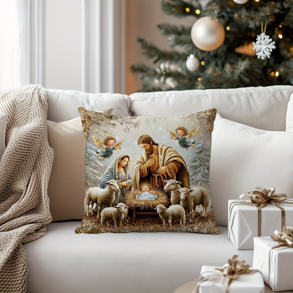 Christianartworkshop Nativity Themed Pillow of 4: Quiet Companion for Living Areas - A - 19.7''*19.7''/50*50cm - image 1