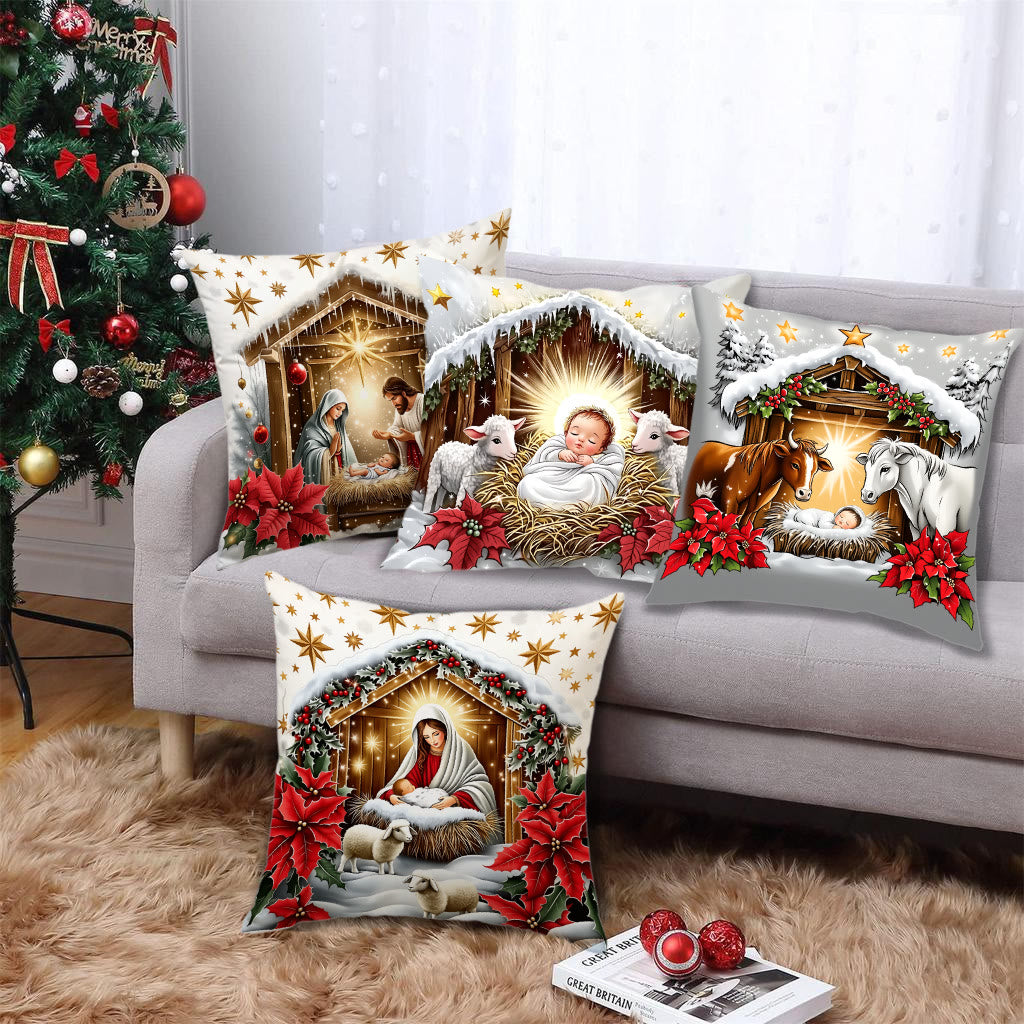 Christianartworkshop Festive Nativity Pillow Set: Faith & Holiday Joy Reminder for Spaces - A - 15.7''*15.7''/40*40cm - image 0