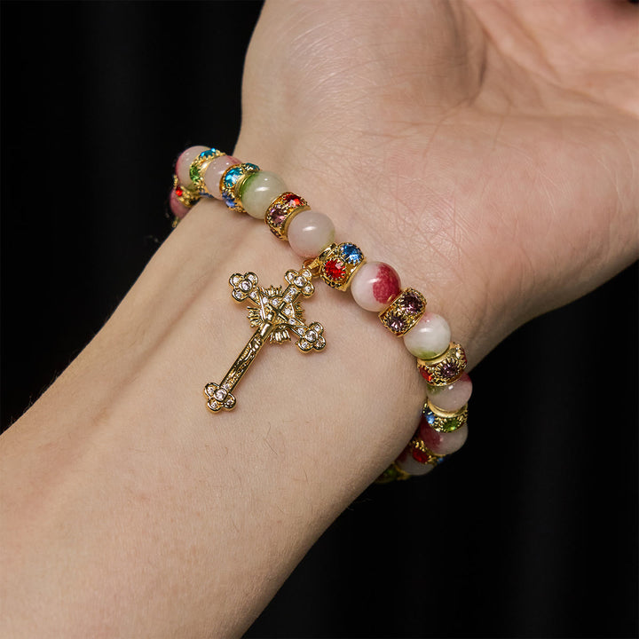 Christianartworkshop Devotional Tourmaline Sparkling Bracelet with Ornate Golden Crucifix - image 3