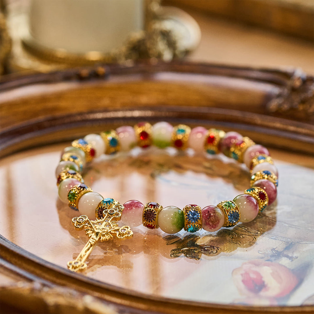 Christianartworkshop Devotional Tourmaline Sparkling Bracelet with Ornate Golden Crucifix - image 2