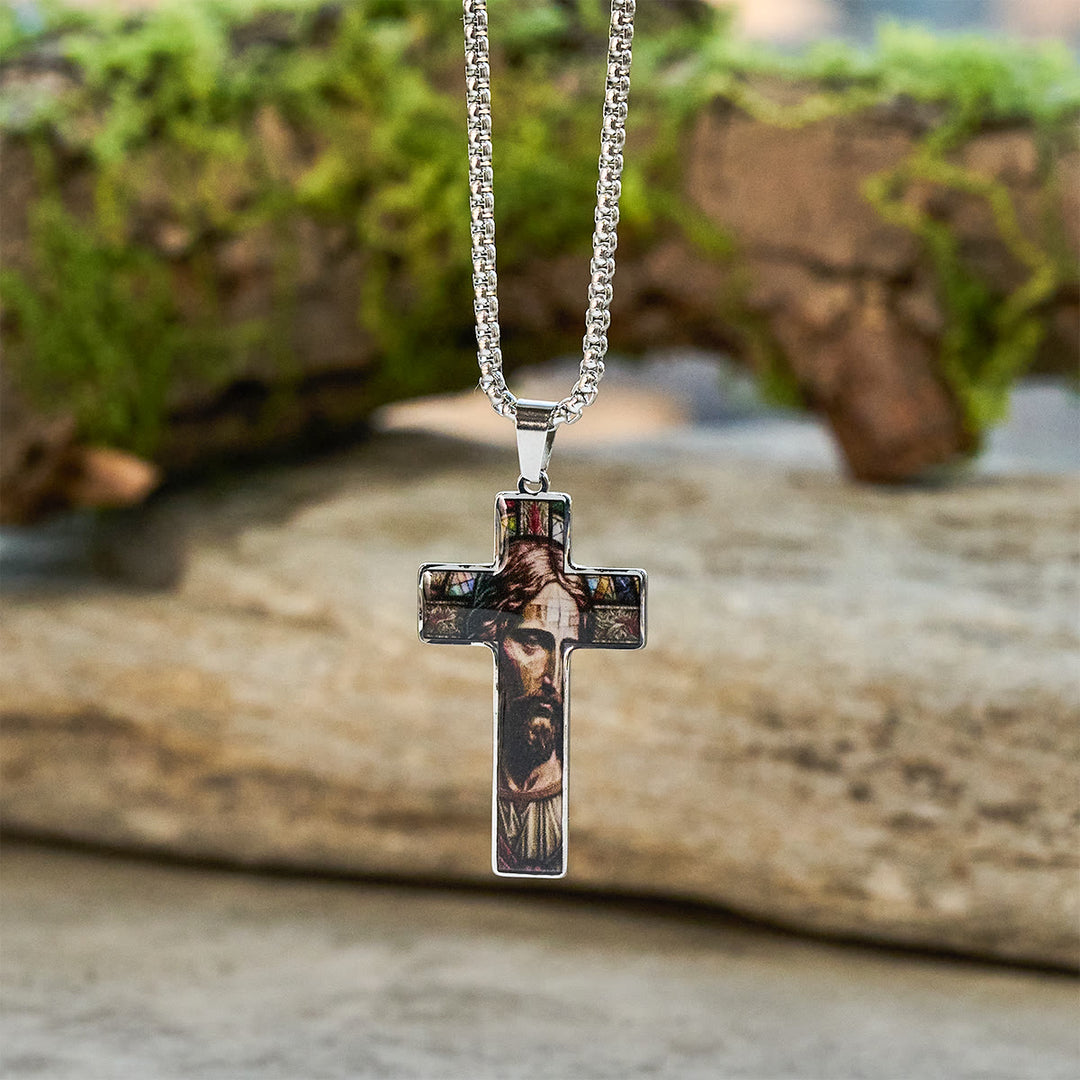Christianartworkshop Stained-Image Cross Necklace: Artful Faith Close to the Heart - Jesus 2 - image 3