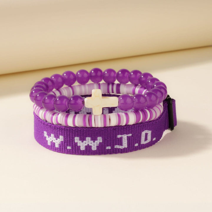 Christianartworkshop Faith Prompt Bracelet with Cross Bead & WWJD Card: Gift-Ready Keepsake - Purple - image 2