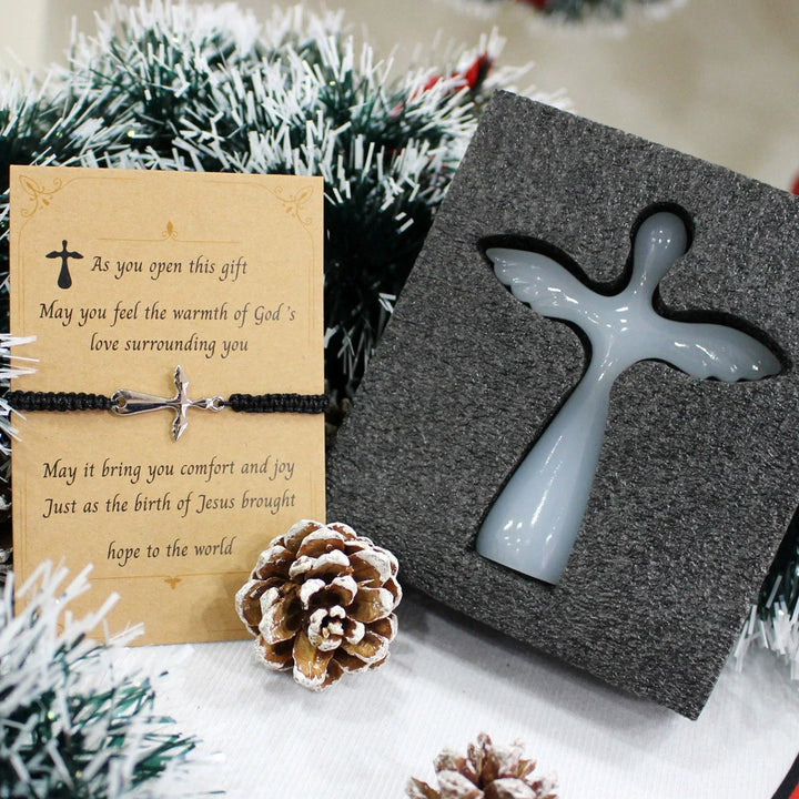 Christianartworkshop Cross Bracelet & Guardian Angel Cross Set: Tactile Faith Reminder for Daily Moments - Guardian Angel Pocket Cross & Bracelet - image 0