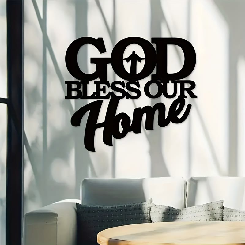 Christianartworkshop God Bless Our Home Metal Wall Art: Stylish Faith Token for Home Decor - Black - 12.60''*11.02/32*28cm - image 0